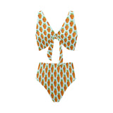 Carrot Pattern Print Design 03 Chest Bowknot High Waisted Bikini Swimsuit