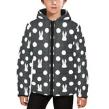 Cute white rabbit polka dots black background Kids' Boys' Girls' Padded Hooded Jacket