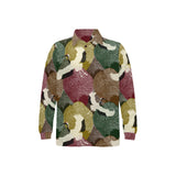 Japanese cranes flying forest dot pattern Men's Long Sleeve Polo Shirt