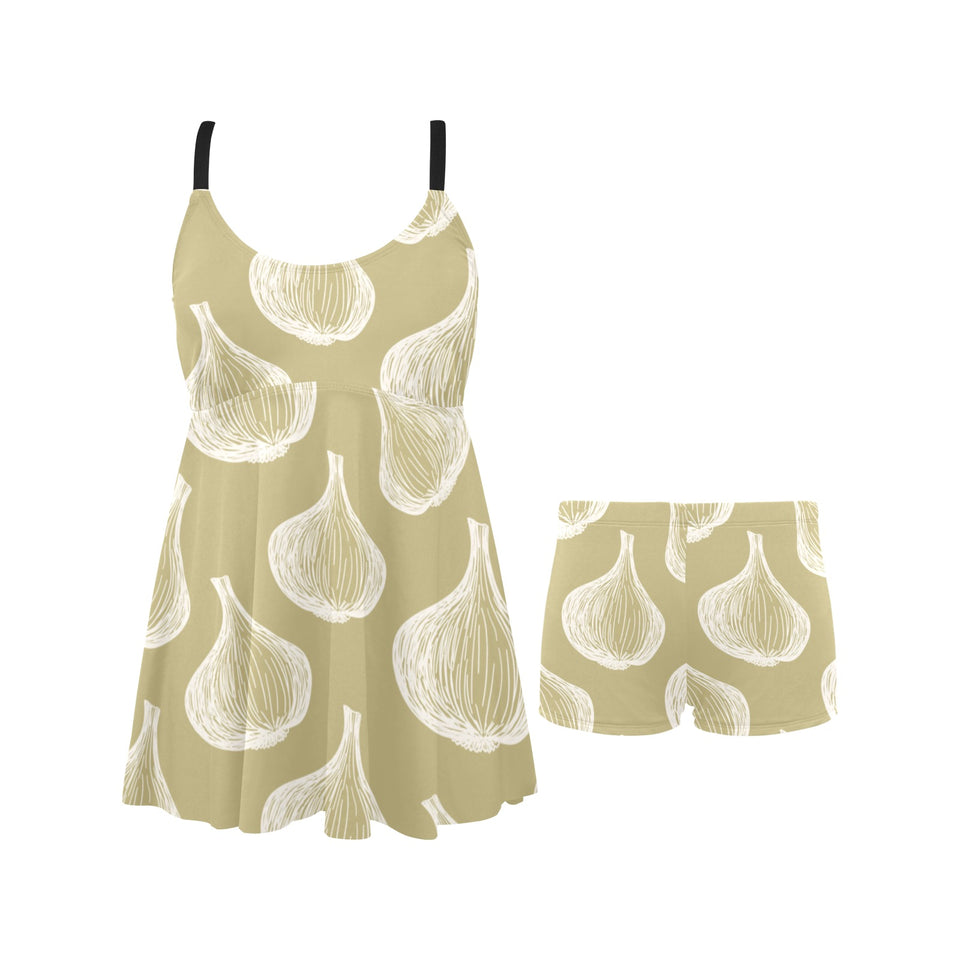 Garlic design pattern Chest Sexy Pleated Two Piece Swim Dress