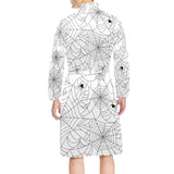Spider web cobweb pattern white background Men's Long Sleeve Belted Night Robe