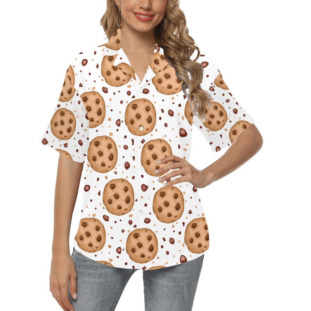 chocolate chip cookie pattern Women's All Over Print Hawaiian Shirt