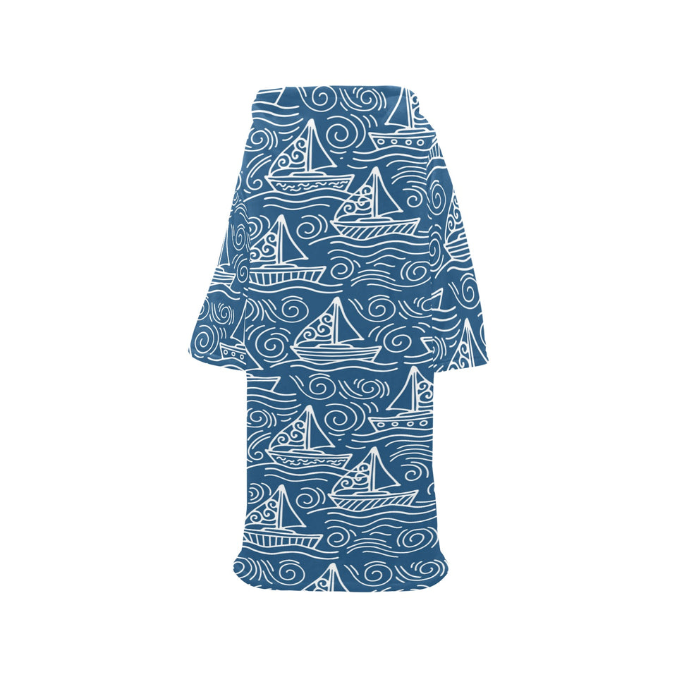 Hand drawn sailboat pattern Blanket Robe with Sleeves