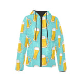 Beer pattern green background Women's Padded Hooded Jacket