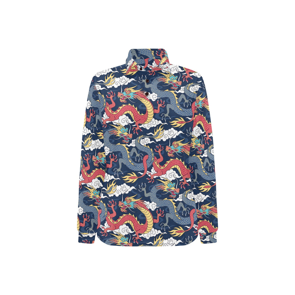 Blue red dragon cloud pattern Women's Long Sleeve Polo Shirt