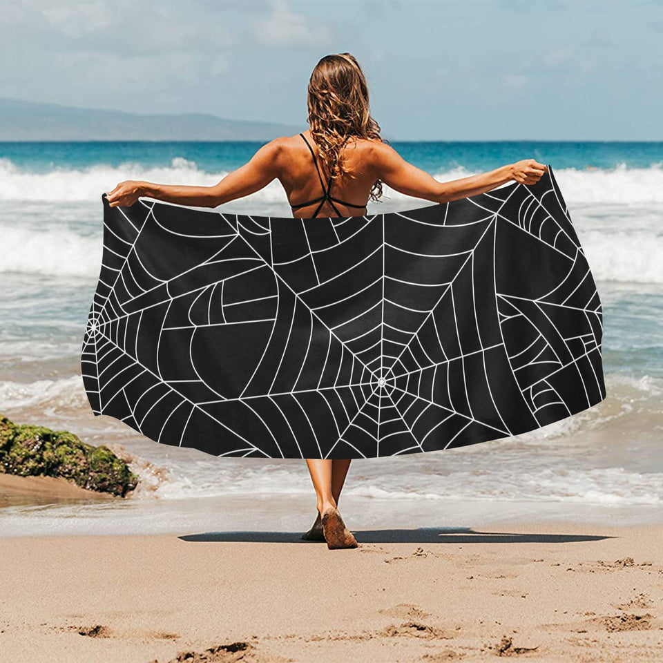 Spider web pattern Black background white cobweb Beach Towel