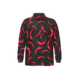 Chili peppers pattern black background Men's Long Sleeve Polo Shirt