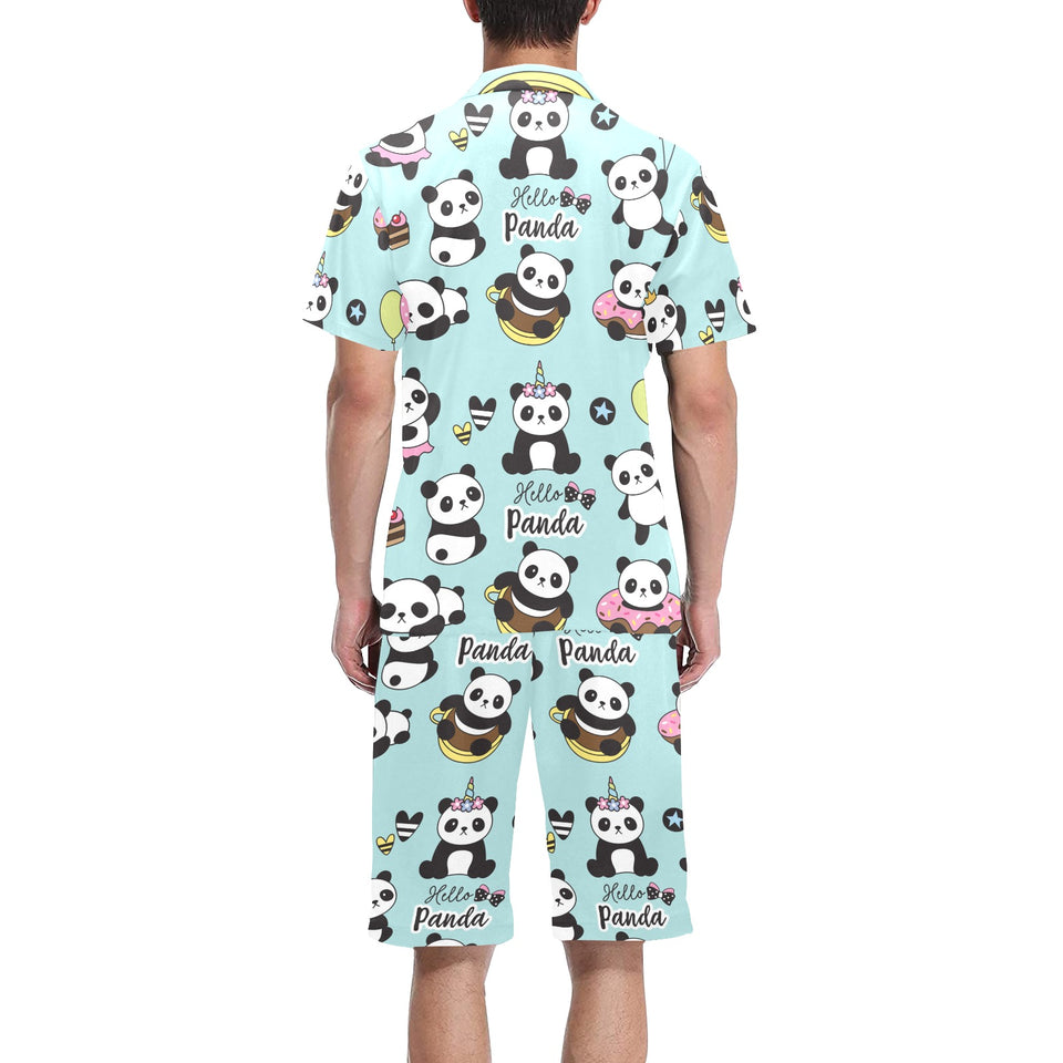 Cute baby panda pattern Men's V-Neck Short Pajama Set