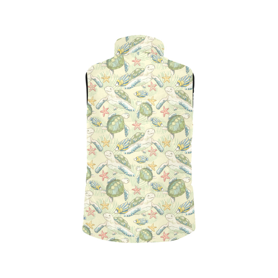 Hand drawn sea turtle fish pattern Women's Padded Vest
