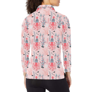 Octopus winter hat garland Fish candy Seaweed Cora Women's Long Sleeve Polo Shirt