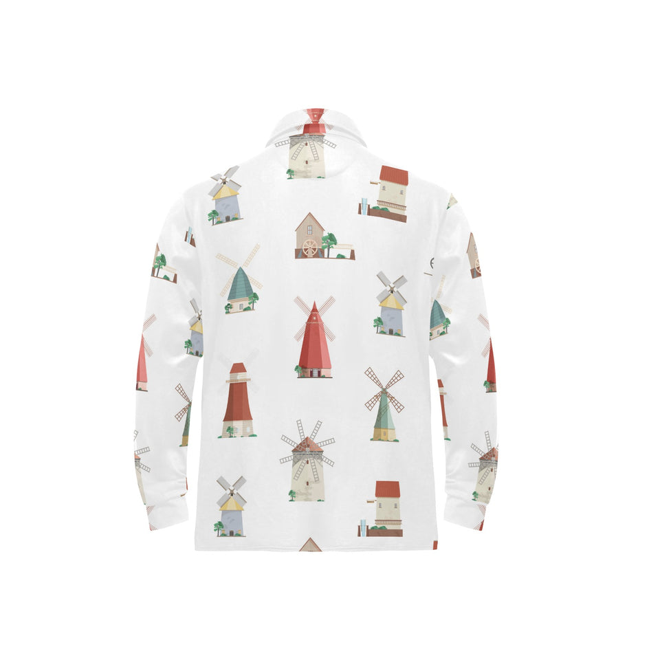 windmill design pattern Men's Long Sleeve Polo Shirt