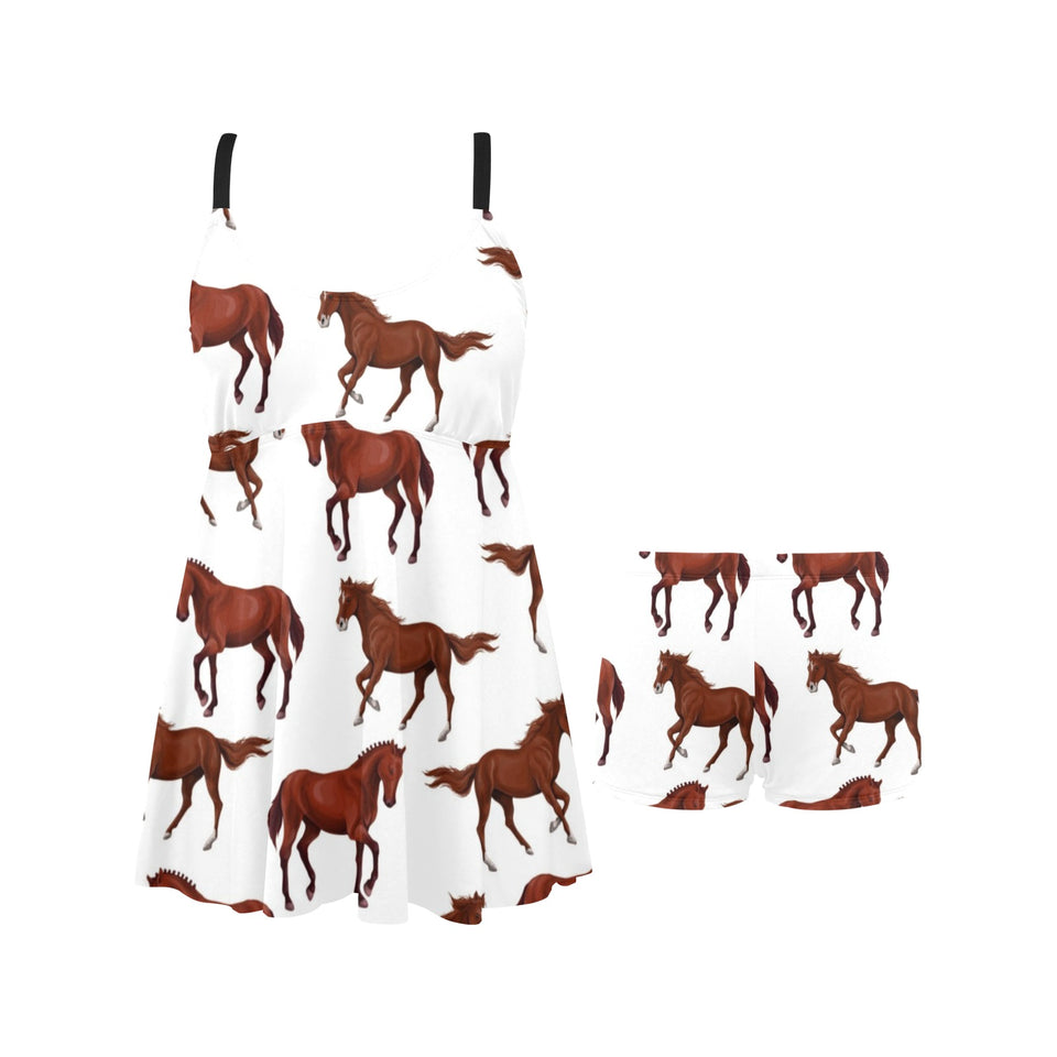 Horses running pattern background Chest Sexy Pleated Two Piece Swim Dress