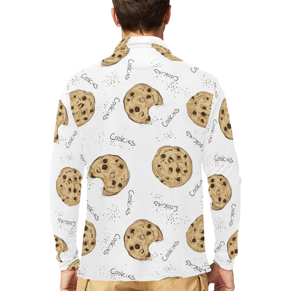 Sketch style cookie pattern Men's Long Sleeve Polo Shirt