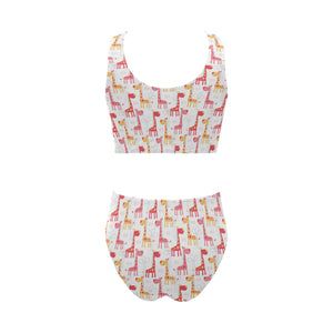 Giraffe Pattern Print Design 03 Chest Bowknot High Waisted Bikini Swimsuit