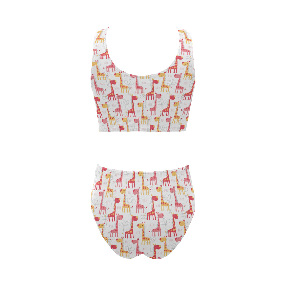Giraffe Pattern Print Design 03 Chest Bowknot High Waisted Bikini Swimsuit