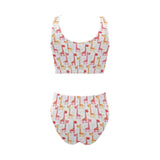 Giraffe Pattern Print Design 03 Chest Bowknot High Waisted Bikini Swimsuit