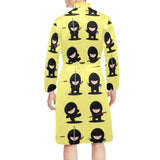 Cute ninja yellow background Men's Long Sleeve Belted Night Robe