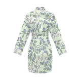 hand drawn blueberry pattern Women's Long Sleeve Belted Night Robe