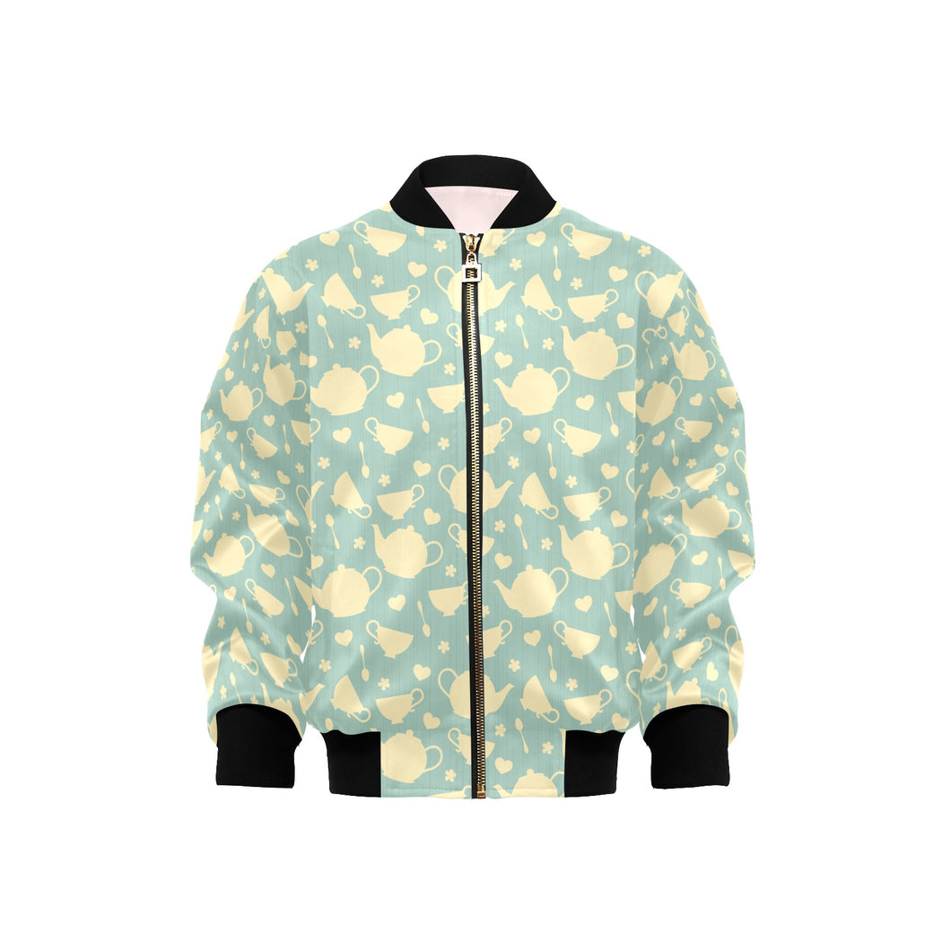 Tea pots Pattern Print Design 02 Kids' Boys' Girls' Bomber Jacket