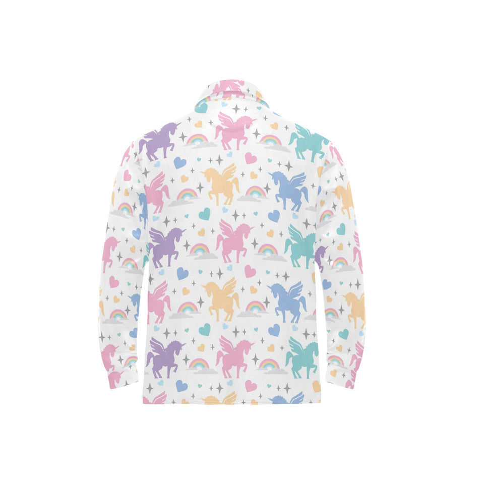 colorful unicorn rainbow heart pattern Men's Long Sleeve Polo Shirt