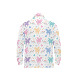 colorful unicorn rainbow heart pattern Men's Long Sleeve Polo Shirt