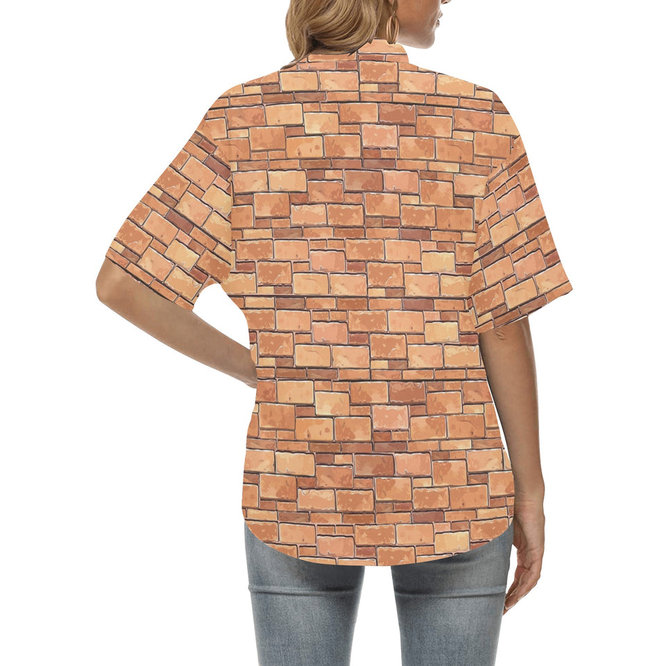 Brick Printed Pattern Print Design 04 Women's All Over Print Hawaiian Shirt