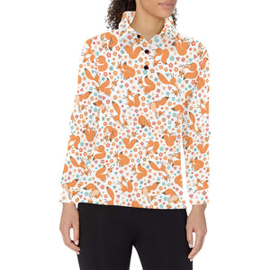 Squirrel Pattern Print Design 05 Women's Long Sleeve Polo Shirt