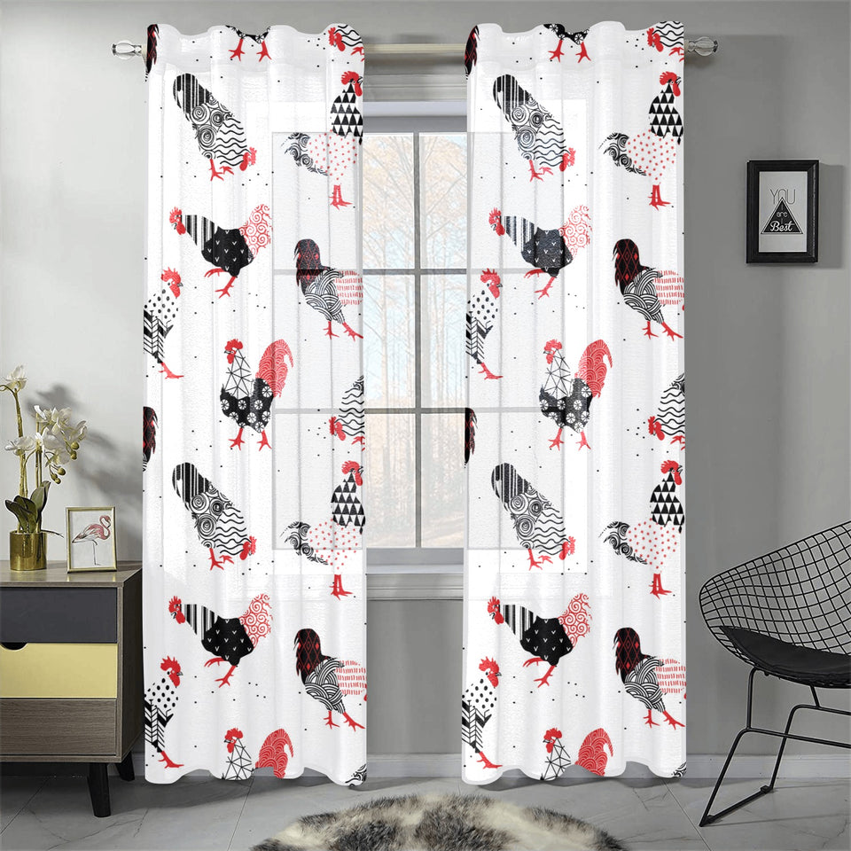 Cool rooster chicken cock floral ornament backgrou Gauze Curtain