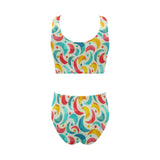 Colorful moon pattern Chest Bowknot High Waisted Bikini Swimsuit