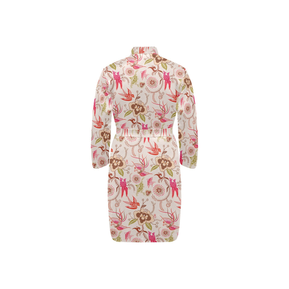 Swallow Pattern Print Design 01 Men's Long Sleeve Belted Night Robe