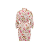 Swallow Pattern Print Design 01 Men's Long Sleeve Belted Night Robe