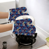 Blue japanese pattern cloud wave flower Heat Resistant Oven Mitts