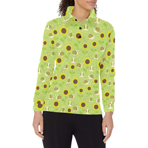 Snail Pattern Print Design 01 Women's Long Sleeve Polo Shirt