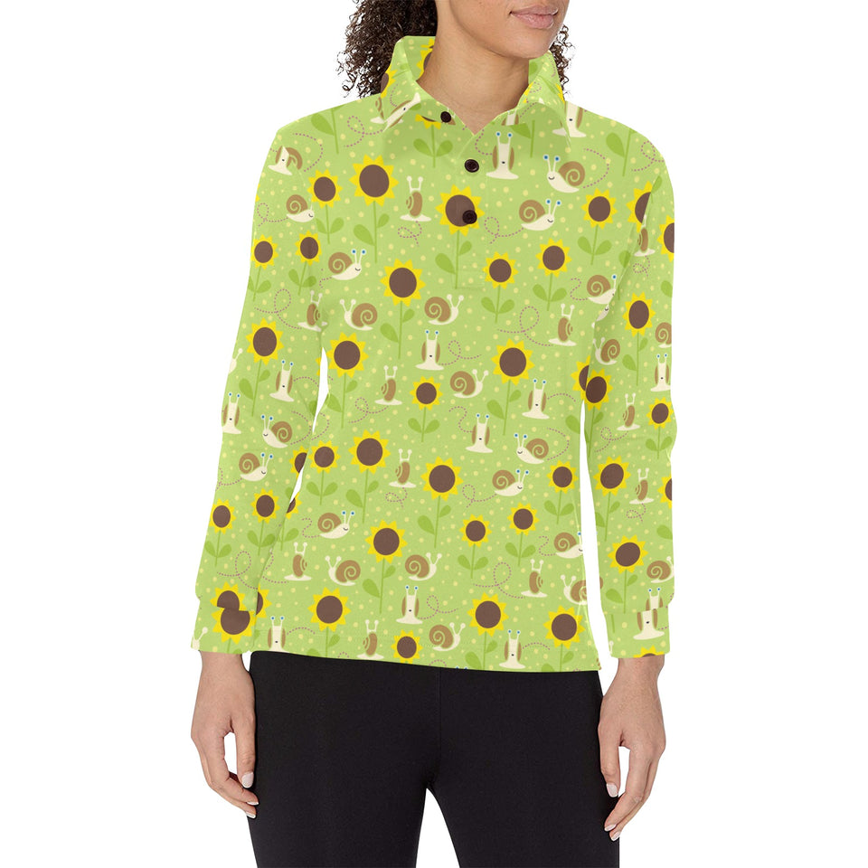 Snail Pattern Print Design 01 Women's Long Sleeve Polo Shirt
