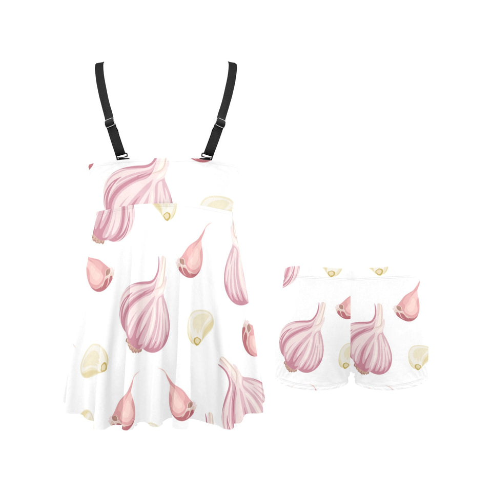 Garlic pattern Chest Sexy Pleated Two Piece Swim Dress