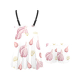 Garlic pattern Chest Sexy Pleated Two Piece Swim Dress