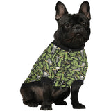 Cute sloths tropical palm leaves black background All Over Print Pet Dog Round Neck Fuzzy Shirt