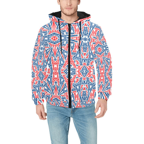 Blue Red Eiffel Tower Pattern Print Design 02 Men's Padded Hooded Jacket