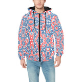 Blue Red Eiffel Tower Pattern Print Design 02 Men's Padded Hooded Jacket