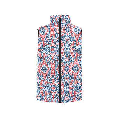 Blue Red Eiffel Tower Pattern Print Design 02 Women's Padded Vest