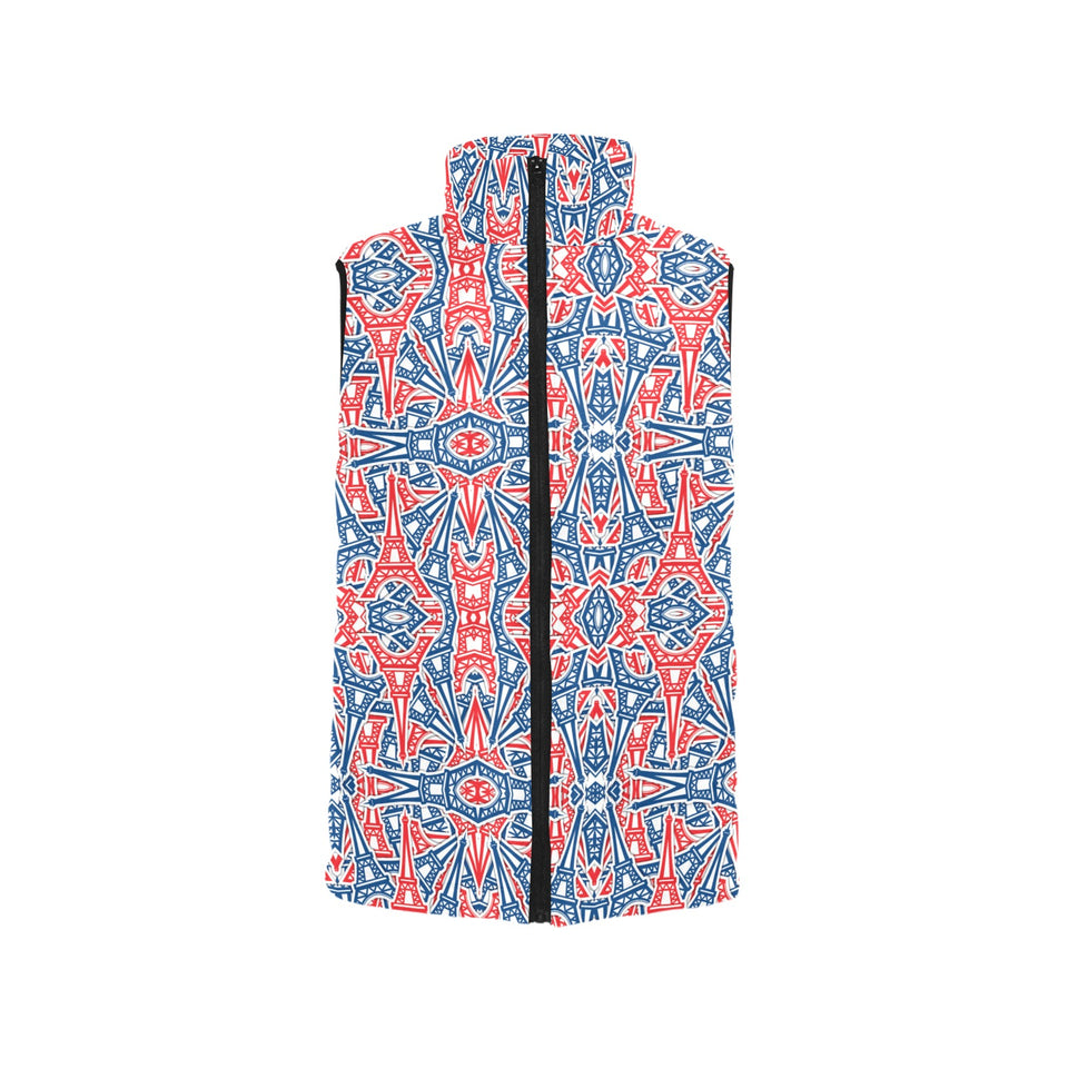 Blue Red Eiffel Tower Pattern Print Design 02 Women's Padded Vest