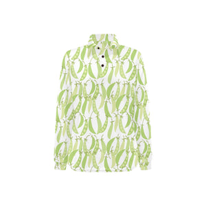 Green Peas Pattern Print Design 03 Women's Long Sleeve Polo Shirt
