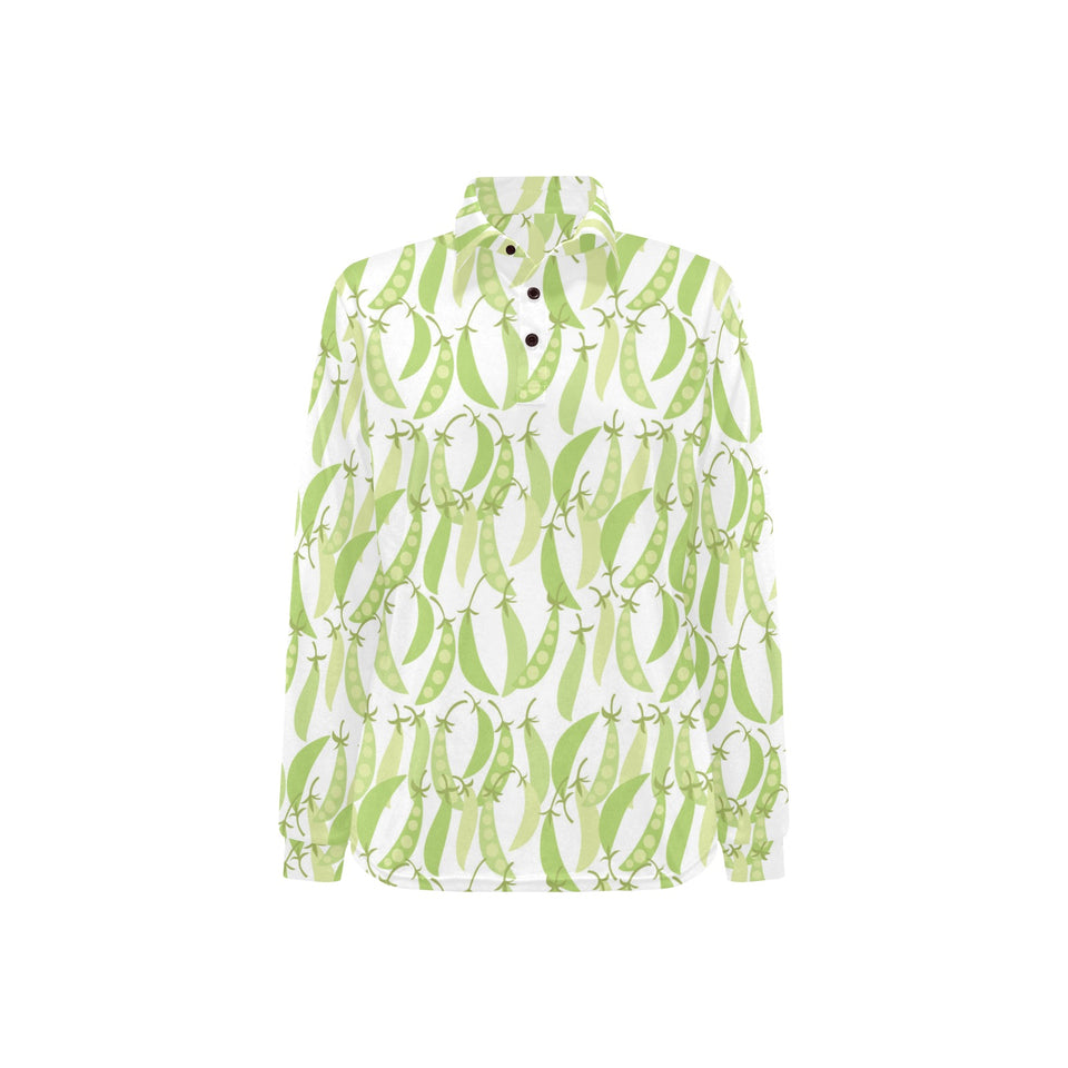 Green Peas Pattern Print Design 03 Women's Long Sleeve Polo Shirt