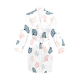 Black Gray Cream coral ginkgo leaves pattern Women's Long Sleeve Belted Night Robe