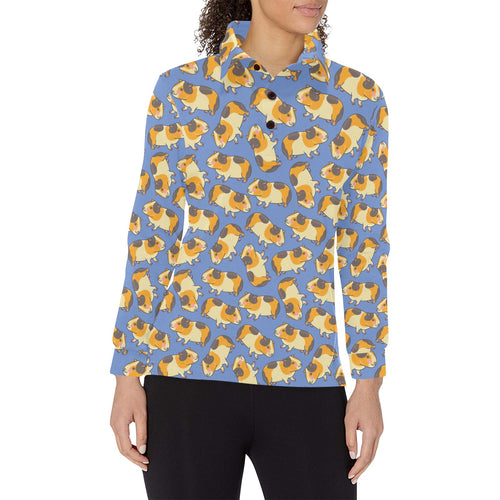 Guinea Pig Pattern Print Design 02 Women's Long Sleeve Polo Shirt