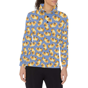 Guinea Pig Pattern Print Design 02 Women's Long Sleeve Polo Shirt
