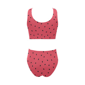 watermelon texture background Chest Bowknot High Waisted Bikini Swimsuit