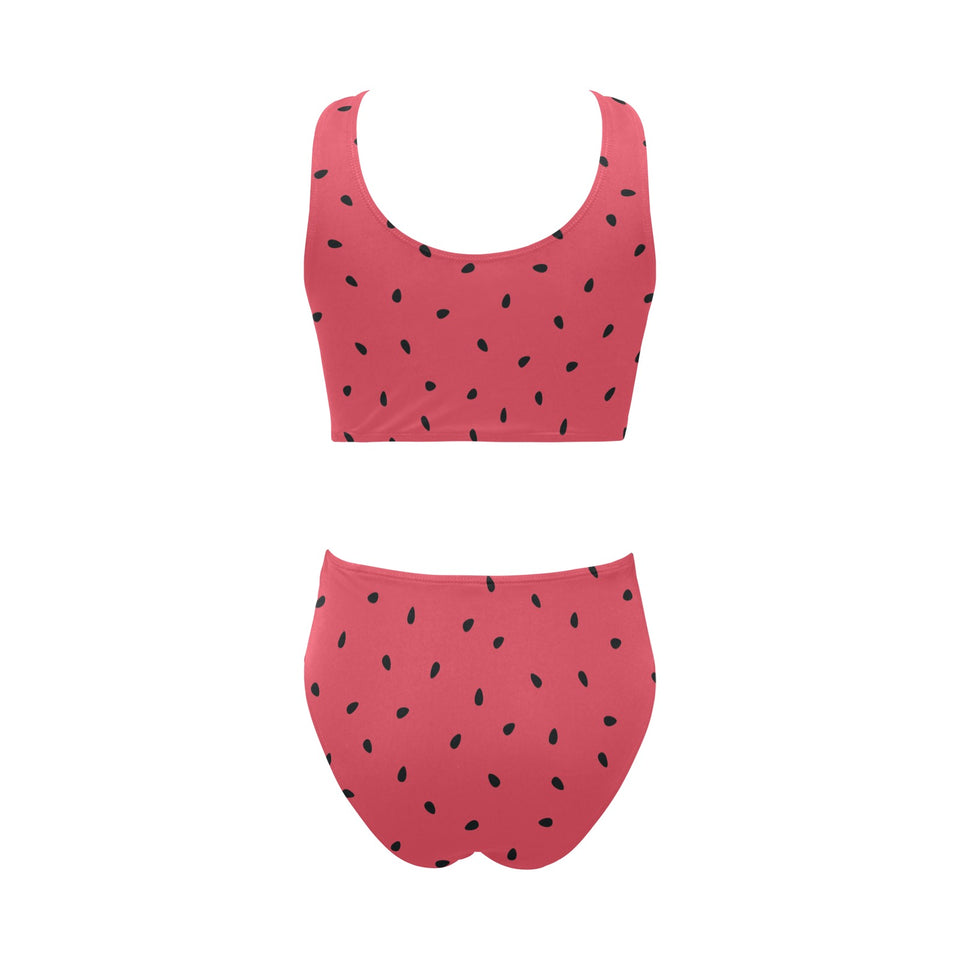 watermelon texture background Chest Bowknot High Waisted Bikini Swimsuit