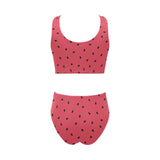watermelon texture background Chest Bowknot High Waisted Bikini Swimsuit