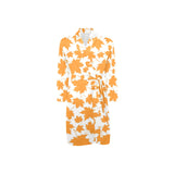Orange Maple Leaf pattern Men's Long Sleeve Belted Night Robe